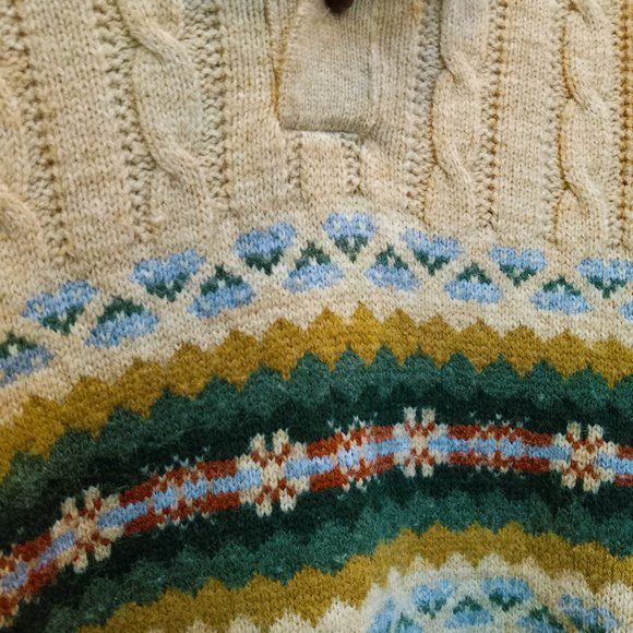 Vintage 1970's Jantzen Collared Single Button Sweater Fair Isle Nordic XL T-347 - Picture 13 of 13